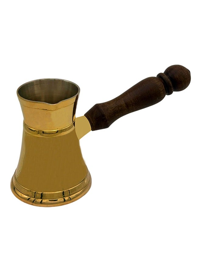 Majestic Majestic Brass Turkish Coffee Pot – Capacity: 200 ml (Medium Size), Smooth Classic Design, Golden Color – Handcrafted with Wooden Handle, Perfect for Turkish Coffee, Arabic Coffee, Tea, Milk, and Hot Beverages  - Image 2