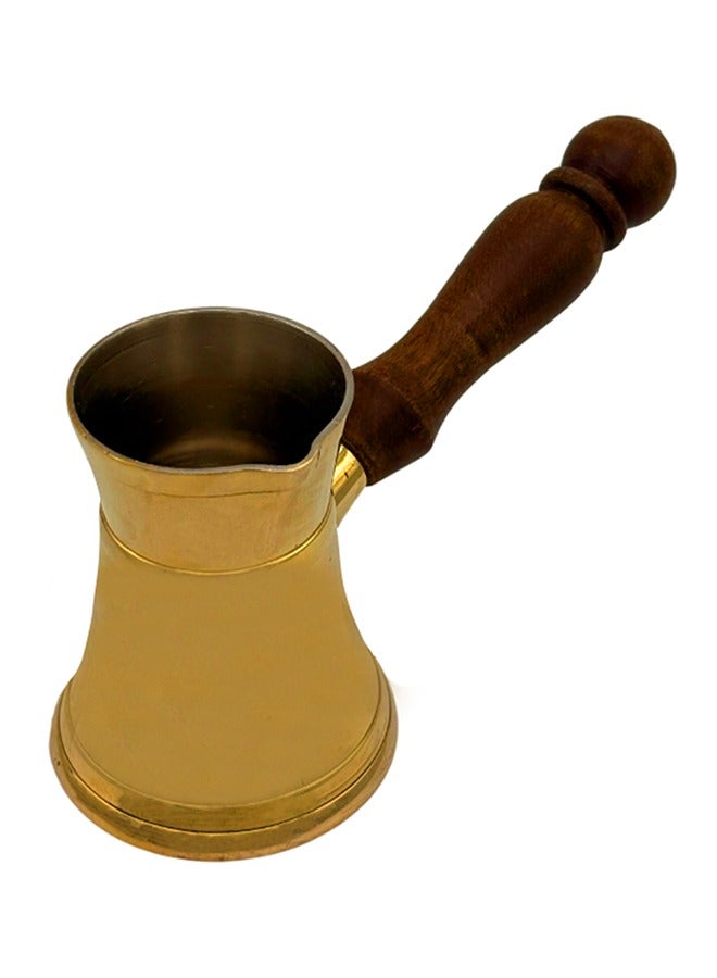 Majestic Majestic Brass Turkish Coffee Pot – Capacity: 200 ml (Medium Size), Smooth Classic Design, Golden Color – Handcrafted with Wooden Handle, Perfect for Turkish Coffee, Arabic Coffee, Tea, Milk, and Hot Beverages  - Image 1