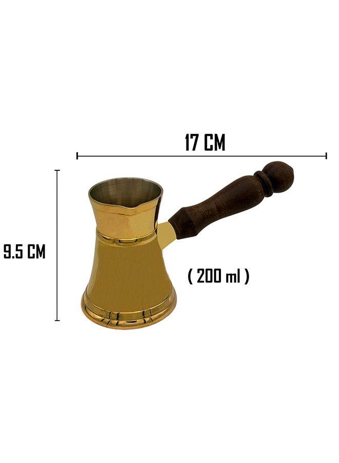 Majestic Majestic Brass Turkish Coffee Pot – Capacity: 200 ml (Medium Size), Smooth Classic Design, Golden Color – Handcrafted with Wooden Handle, Perfect for Turkish Coffee, Arabic Coffee, Tea, Milk, and Hot Beverages  - Image 5