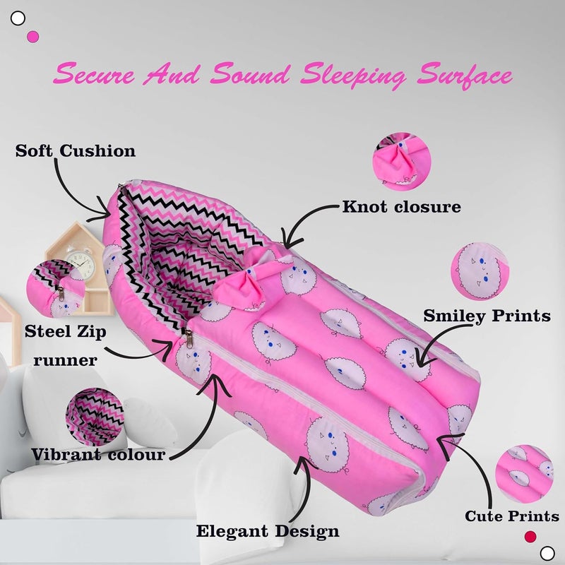 Kwitchy طقم سرير كويتشي للأطفال حديثي الولادة حقيبة نوم شبكة ناموسية مرتبة صالة ألعاب رياضية مجموعة غطاء أساسي هدية حزمة حفل استحمام وردي 06 أشهر 3 قطع - Image 4