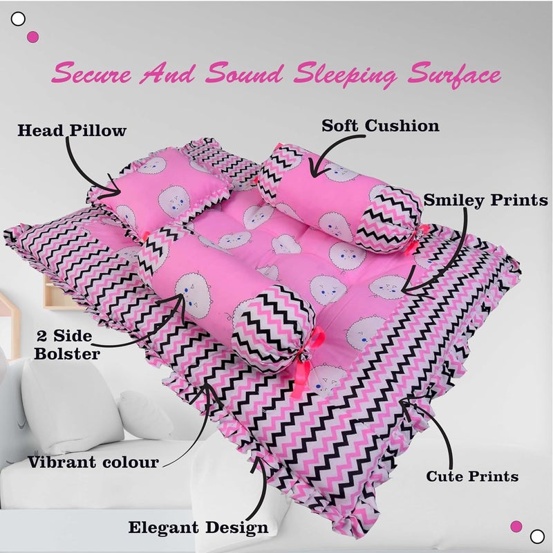 Kwitchy طقم سرير كويتشي للأطفال حديثي الولادة حقيبة نوم شبكة ناموسية مرتبة صالة ألعاب رياضية مجموعة غطاء أساسي هدية حزمة حفل استحمام وردي 06 أشهر 3 قطع - Image 5