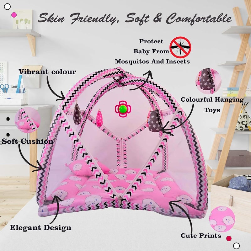 Kwitchy طقم سرير كويتشي للأطفال حديثي الولادة حقيبة نوم شبكة ناموسية مرتبة صالة ألعاب رياضية مجموعة غطاء أساسي هدية حزمة حفل استحمام وردي 06 أشهر 3 قطع - Image 3