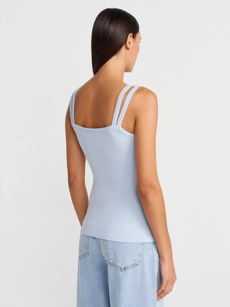 ديلفين Dilvin Ribbed Sleeveless Square-neck Blouse