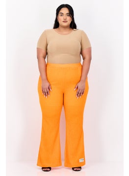 The Giving Movement Women Regular Fit Textured Flare Pants, Orange  - Image 1