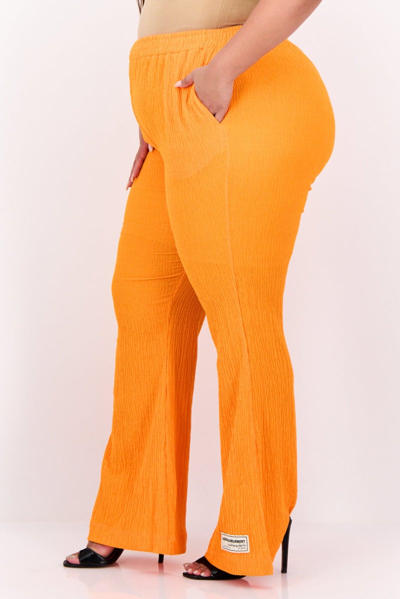 The Giving Movement Women Regular Fit Textured Flare Pants, Orange - Image 3