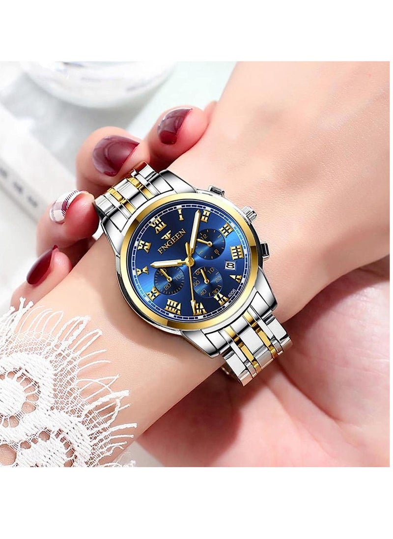 FNGEEN Roman Numeral Stainless Steel Luminous Quartz Couple Watch For Men & Women  - Image 4