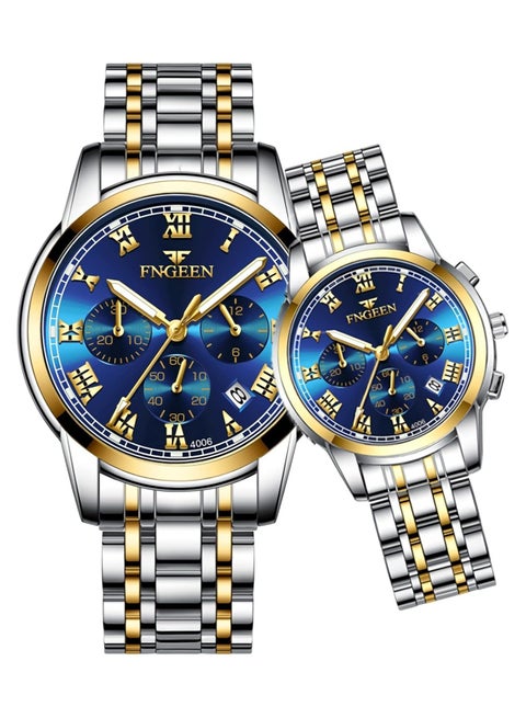 Roman Numeral Stainless Steel Luminous Quartz Couple Watch For Men & Women