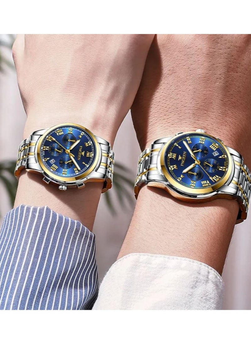 FNGEEN Roman Numeral Stainless Steel Luminous Quartz Couple Watch For Men & Women  - Image 3