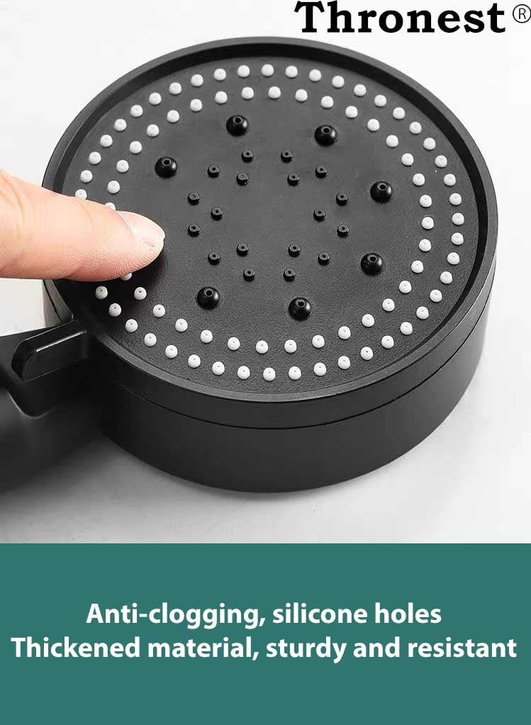 Thronest Upgraded High Pressure Shower Head Set [5 Modes/Water-Saving/One-Touch Stop] with 1.5M Flexible Hose & No-Drill Wall Bracket - Ideal for Saudi Water Pressure & Bathroom Setup -Black  - Image 4