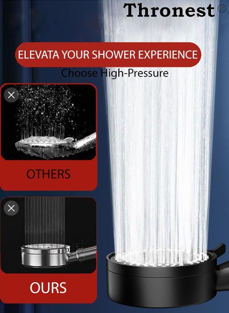 Thronest Upgraded High Pressure Shower Head Set [5 Modes/Water-Saving/One-Touch Stop] with 1.5M Flexible Hose & No-Drill Wall Bracket - Ideal for Saudi Water Pressure & Bathroom Setup -Black  - Image 3