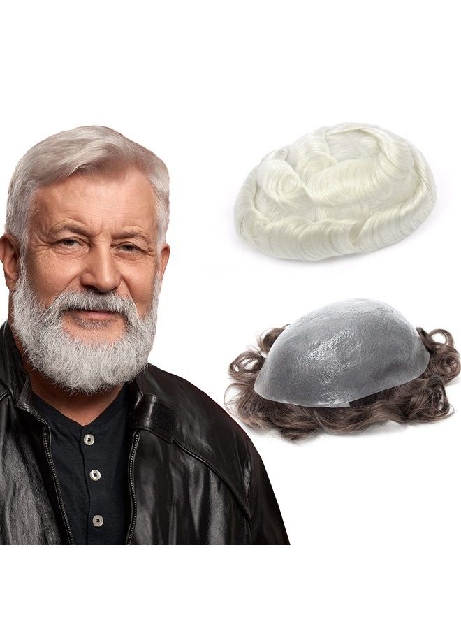 gexworldwide GEX 62 Colors Toupee For Men 0.04mm Ultra Thin Skin V-loop 8x10 Inches Human Hair HairPiece Blonde with 20% Grey Light Density Wig Replacement Systems(#1720)  - Image 1