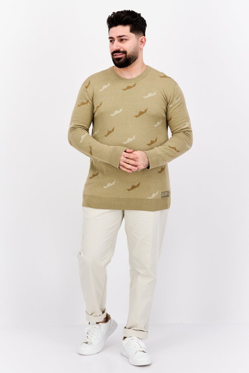 D RT سويت شيرت طويل الأكمام بطباعة جرافيك للرجال، زيتوني - Image 4