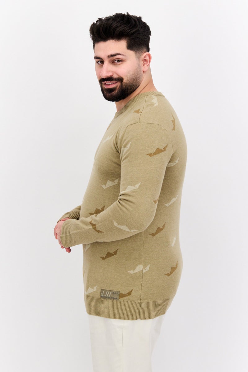 D RT سويت شيرت طويل الأكمام بطباعة جرافيك للرجال، زيتوني - Image 3