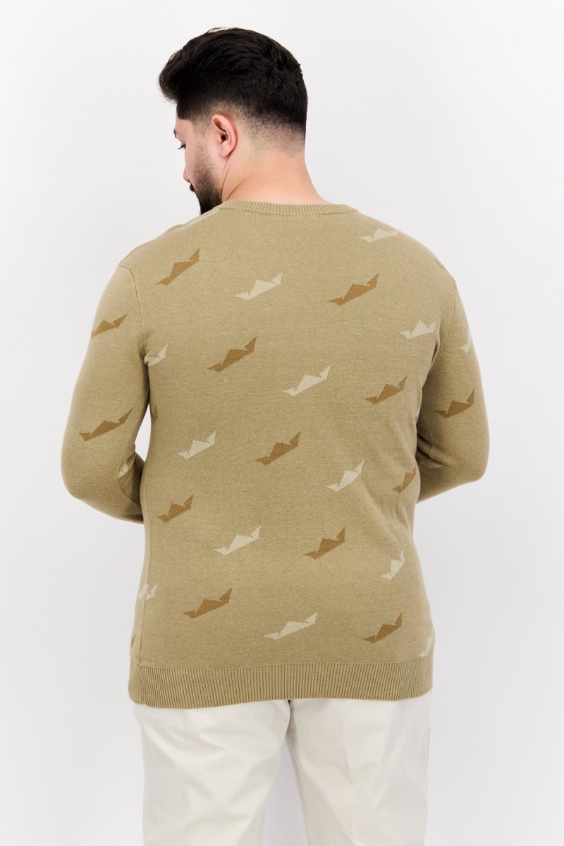 D RT سويت شيرت طويل الأكمام بطباعة جرافيك للرجال، زيتوني - Image 2