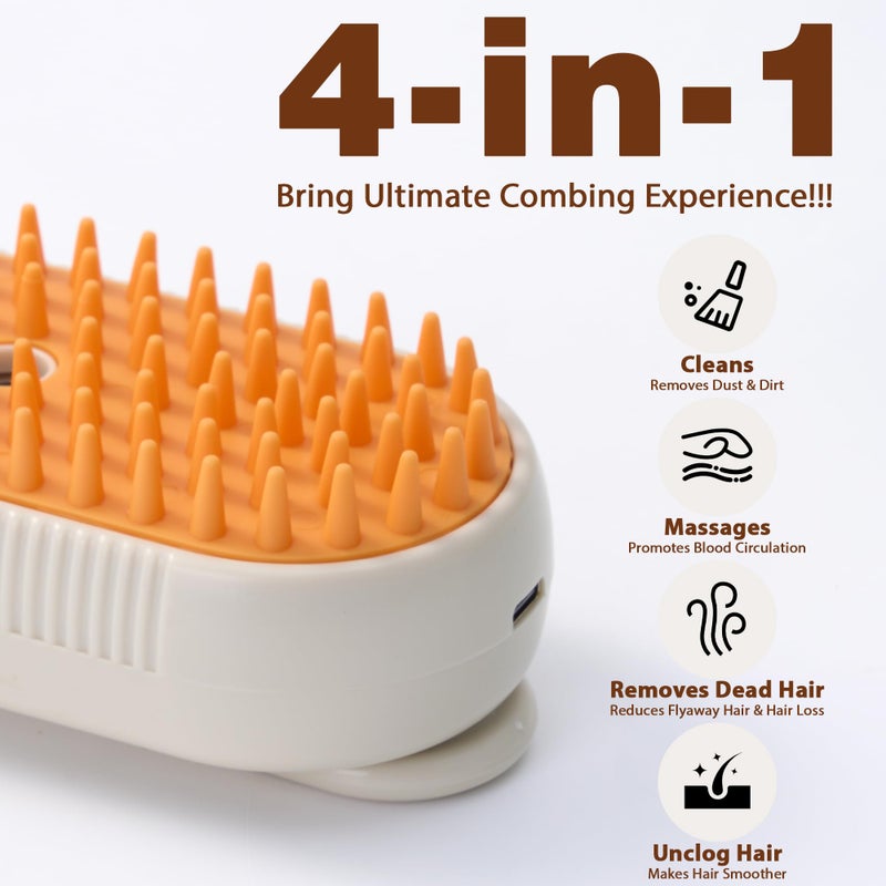 Baytion 4 in 1 Cat Steam Brush for Shedding, Rechargeable Cat Brush with Steam, Anti-Static Pet Steam Brushes, Massage, Cleaning, Shedding & Combing All In One! Cream - Image 2