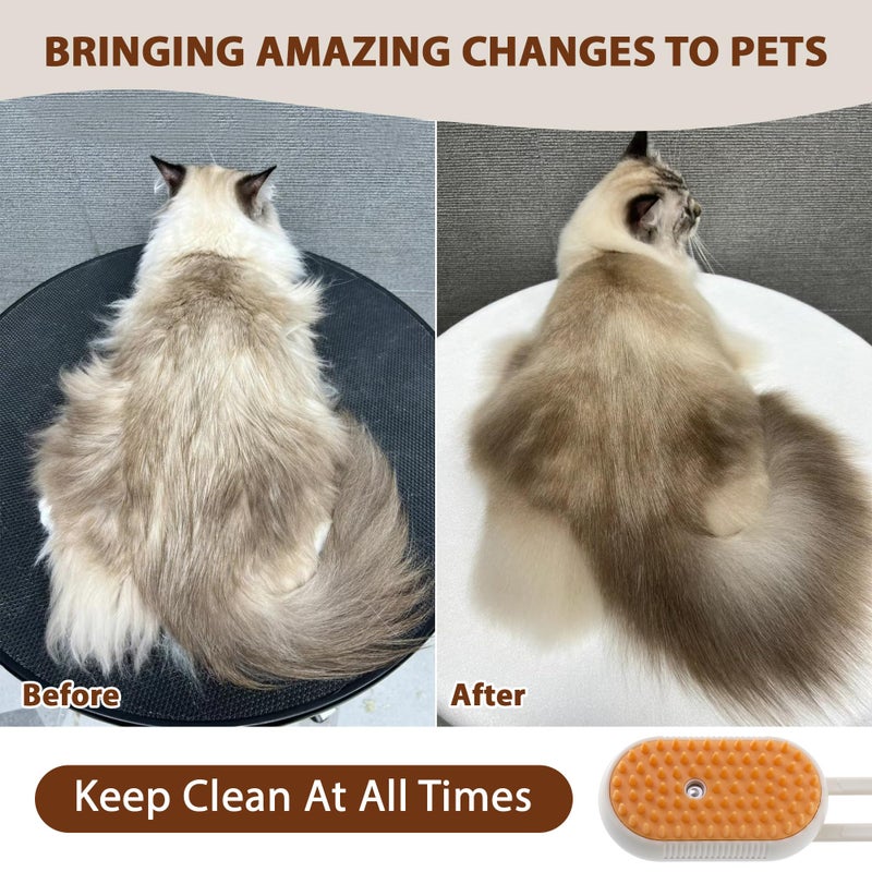 Baytion 4 in 1 Cat Steam Brush for Shedding, Rechargeable Cat Brush with Steam, Anti-Static Pet Steam Brushes, Massage, Cleaning, Shedding & Combing All In One! Cream - Image 4