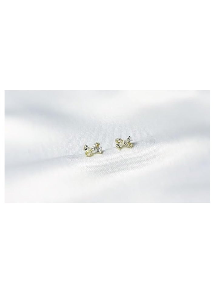 بونكا أقراط بونكا الأنيقة للفتيات والنساء تستحقها كل امرأة  حلق فيونكة ذهبي كريستال - Image 2