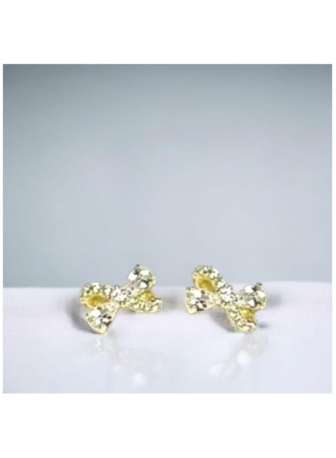 بونكا أقراط بونكا الأنيقة للفتيات والنساء تستحقها كل امرأة  حلق فيونكة ذهبي كريستال - Image 4