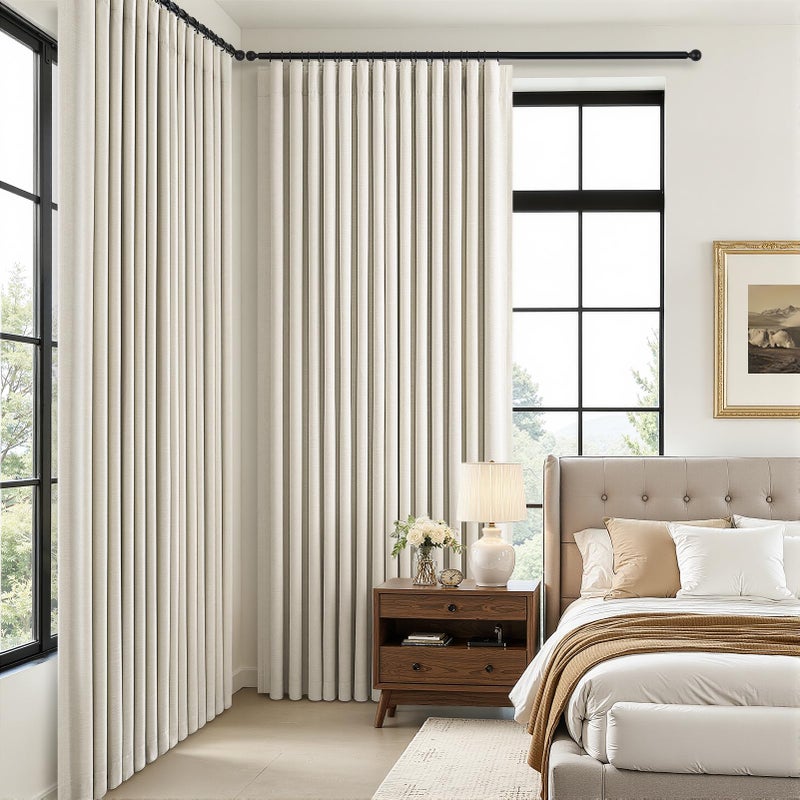 Topfinel 84 Inch Long Natural Linen Blackout Linen Curtains, 100% Blackout Light Blocking Pinch Pleated Back Tab Panels for Sliding Door, Minimalist Viral Drapes for Living Room, Cream Beige 52"W*84"L - Image 2