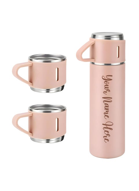 DIGALI ENTERPRISE Personalized Flask Set with 3 Cups Premium Gift Set for Drinks Stainless Steel Flask with Shot Glasses for Travel Parties and Gifting Durable Stylish Customizable Pink