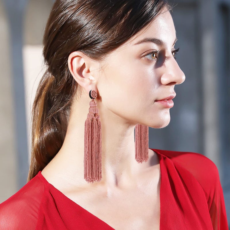 Adoshine Pink Tassel Earrings for Women Colorful Chandelier Earrings Big Boho Statement Tassel Layer Dangle Earrings Long Woven Large Bohemian Thread Fringe Dangle Drop Earrings - Image 2