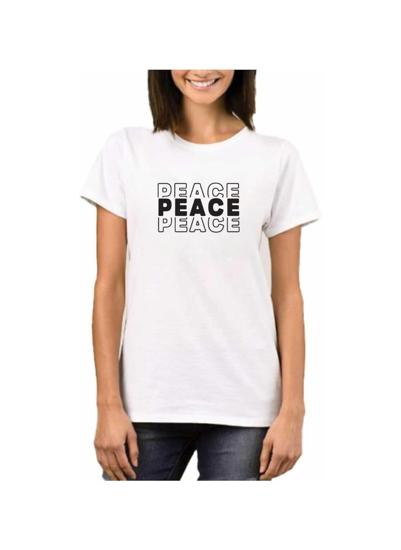 PRINTSHOP4ME - Peace Love Women's T-Shirt–Cotton Half Sleeve Round Neck Soft&Breathable Fabric Casual Wear For Everyday Comfort|Gift For Special Events - Image 1