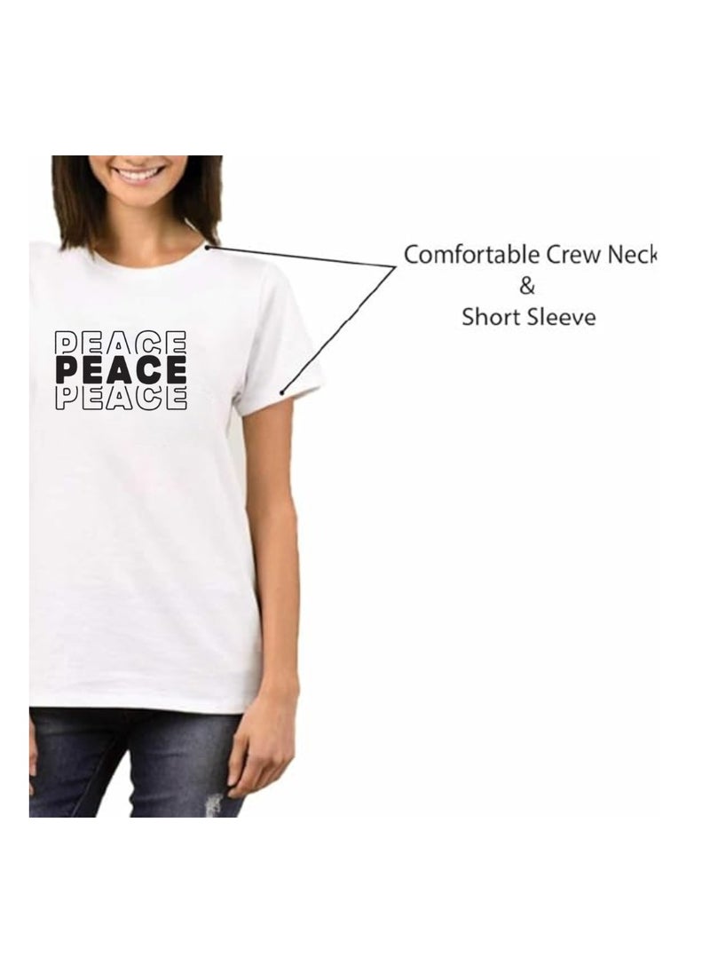 PRINTSHOP4ME - Peace Love Women's T-Shirt–Cotton Half Sleeve Round Neck Soft&Breathable Fabric Casual Wear For Everyday Comfort|Gift For Special Events - Image 1