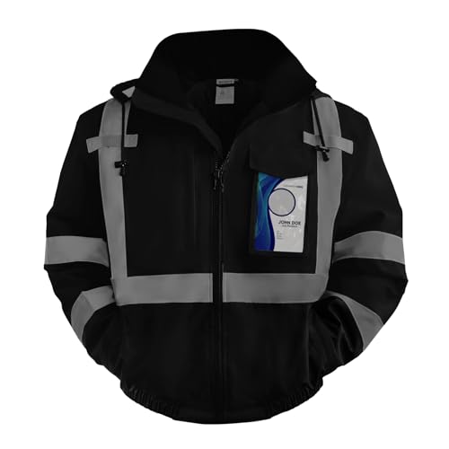 TCCFCCT Hi Vis Jacket for Men Women Class 3 High Visibility Jacket Waterproof Reflective Safety Jackets for Men Construction Cold Winter Bomber Work Jackets Meets Ansi JBlack XL - Image 1