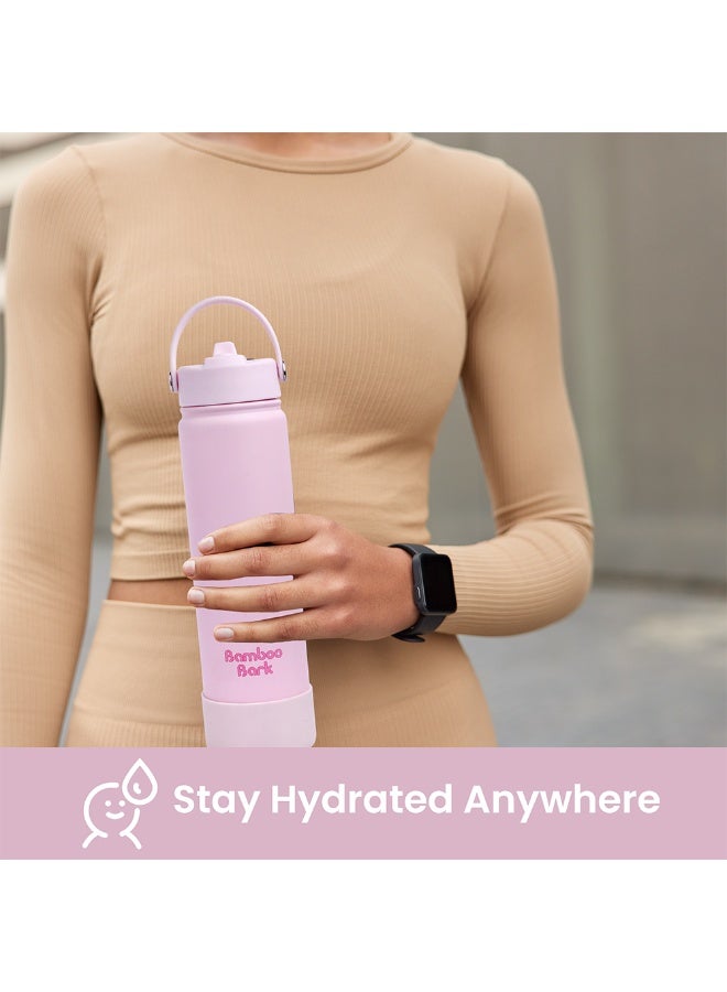 Bamboo Bark 750 ML Insulated Water Bottle with Sipper Lid – Stainless Steel Double Wall Vacuum Flask for Hot & Cold Water Leak-Proof, Reusable Sports Thermos Bottle - (Blush Pink) - Image 4