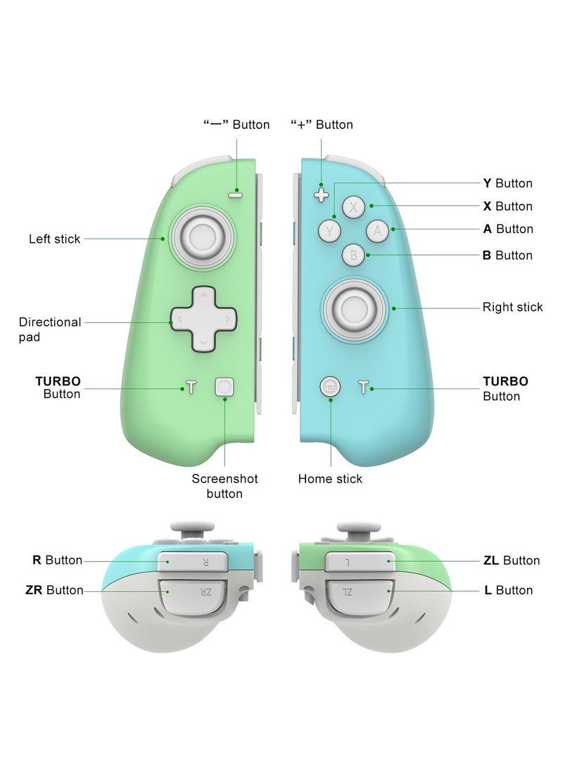Joypad Controller, Joypad Support 3 different light modes，Wake-up Function,Ergonomic hand-fit design,Bluetooth Wireless Joy Con Controller with Dual Vibration and Gyroscope axis Green/Blue - Image 3