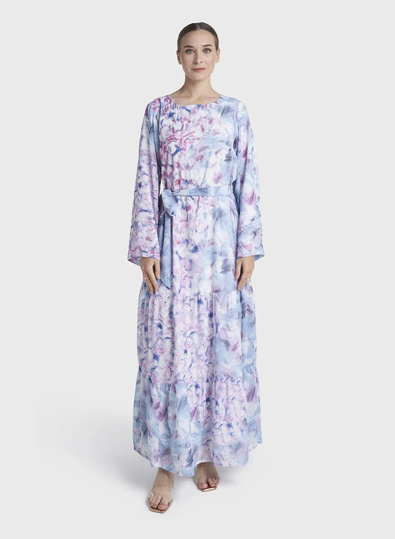 كشخة Multi Colour Stone Work Georgette Abstract Printed Dress (VDX22)
