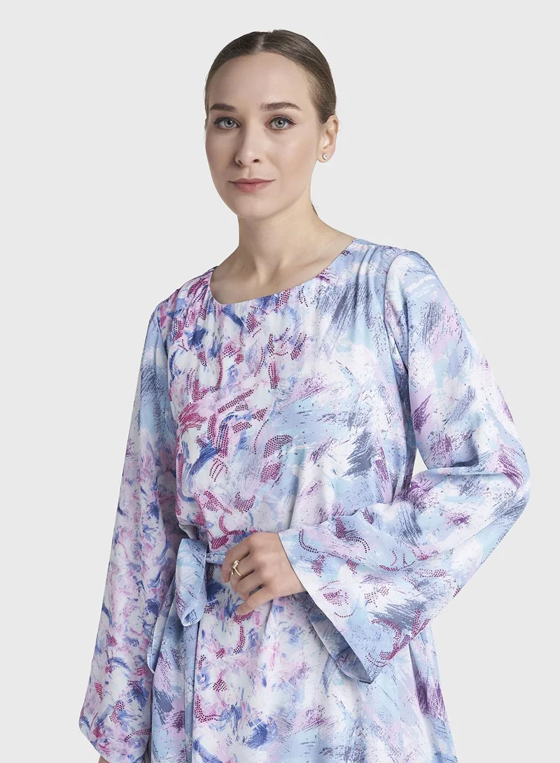 كشخة Multi Colour Stone Work Georgette Abstract Printed Dress (VDX22)