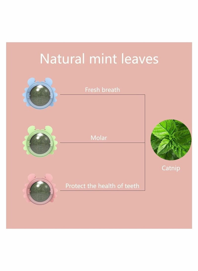 3 Piece Catnip Wall Balls Edible Licking Chew Toy Teeth Cleaning Rotatable Indoor Decoration for Cats - Image 1