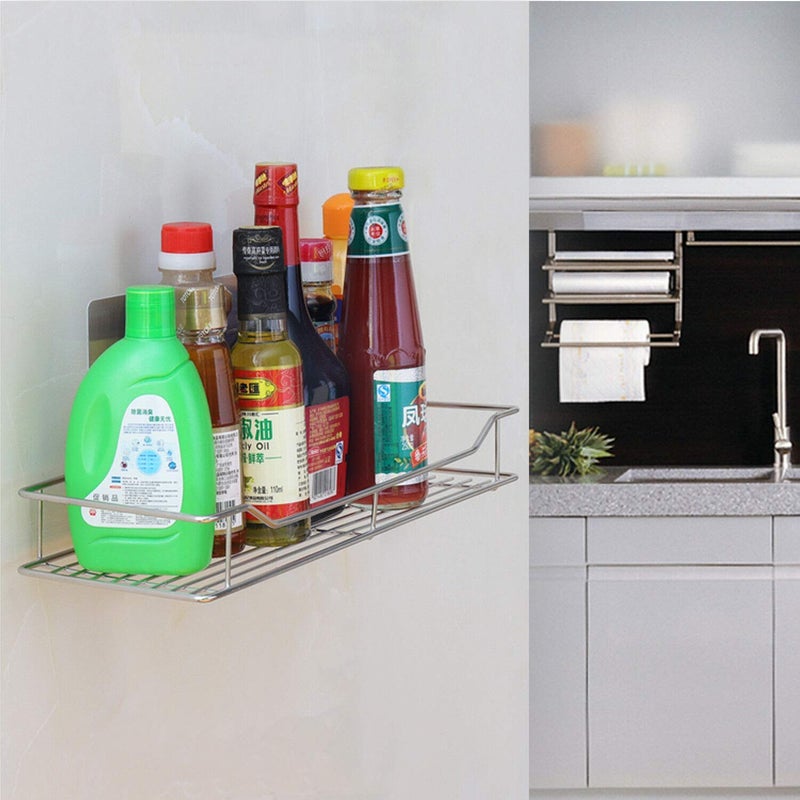 Zurato Self Adhesive Bathroon Storage Rack Shower Caddy Cosmetic Holder Shelf Basket Stainless Steel (Silver) - Image 5