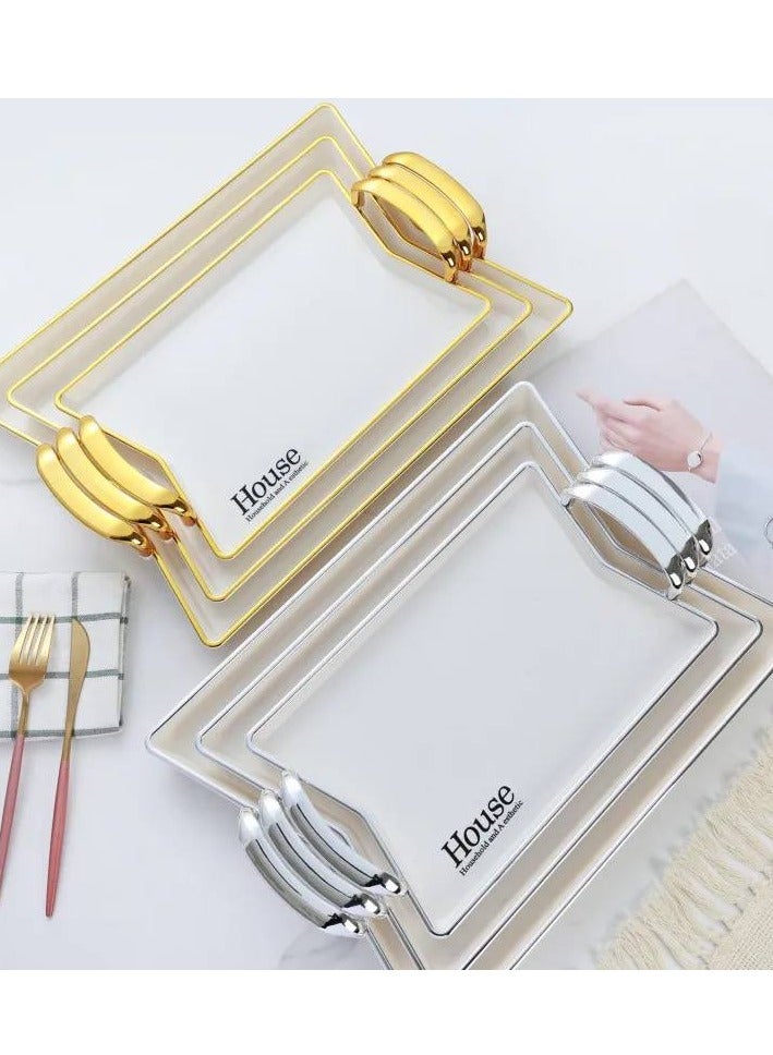 طقم صواني اكليريك  جوده عاليه شيك وانيقه متوفر لون ابيض بيد دهبي IR - Image 1