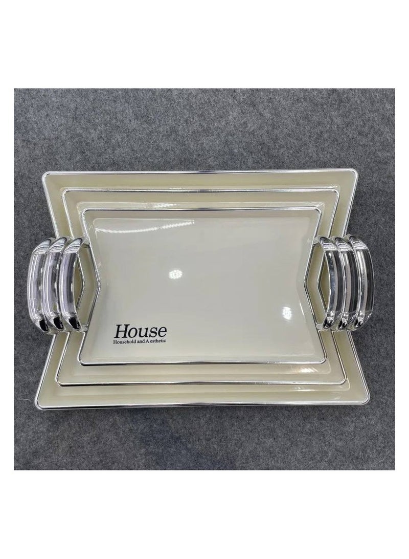 طقم صواني اكليريك  جوده عاليه شيك وانيقه متوفر لون ابيض بيد دهبي IR - Image 2