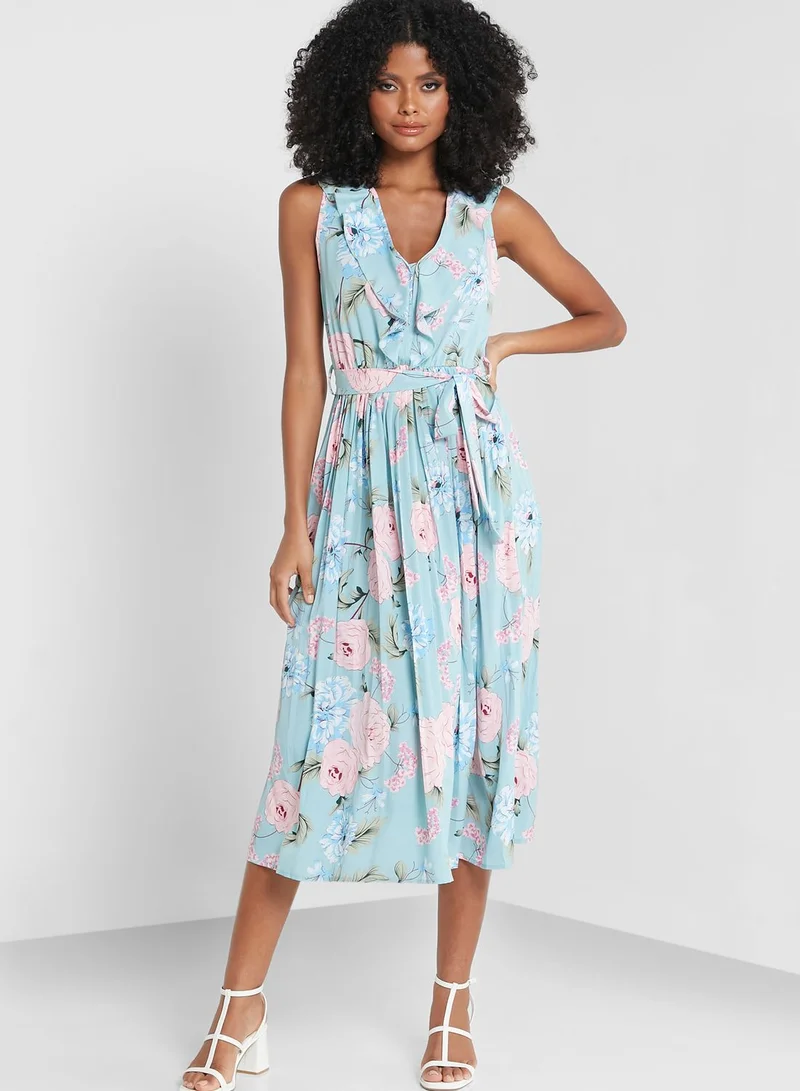 ELLA Floral Print V Neck Dress