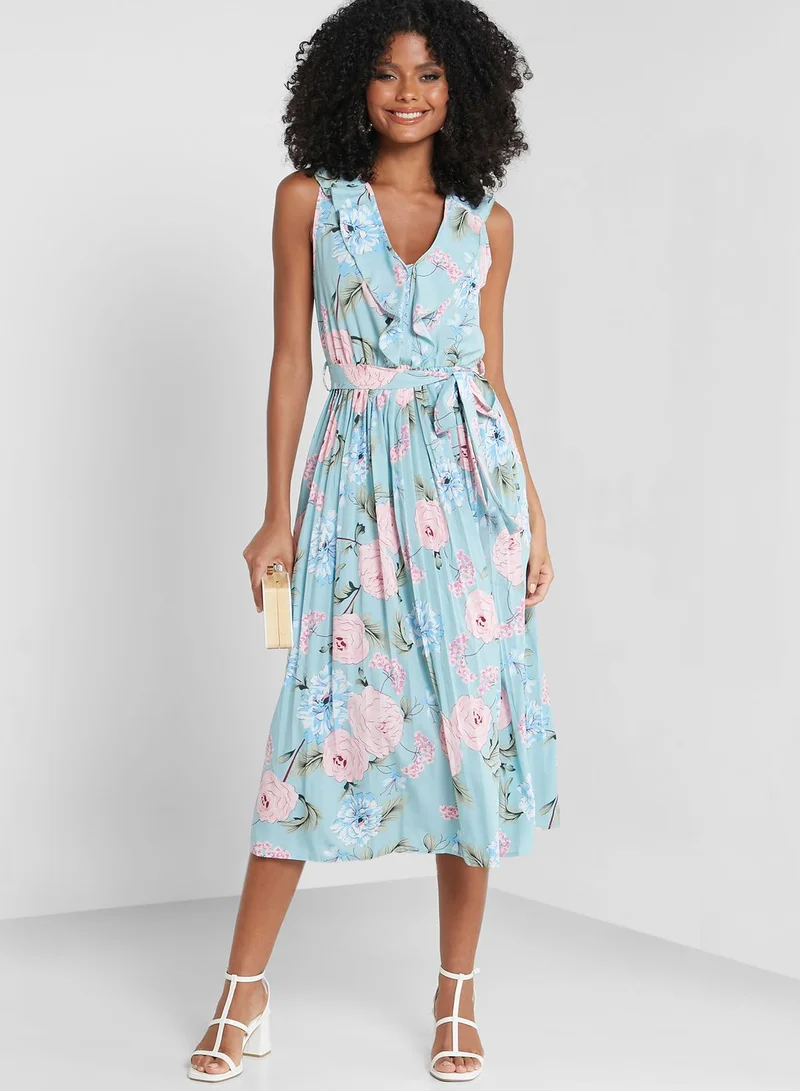 ELLA Floral Print V Neck Dress
