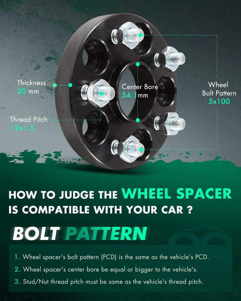 SCITOO 4Pcs 20mm Wheel Spacers 5x100 with 54.1mm Bore and 12x1.5 Studs for Toyota and Lexus - Image 3