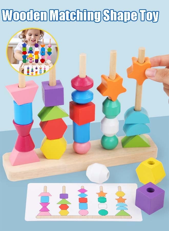 EzzySo Children Wooden Matching Shape Toy Set, Pre-school Educational Toy, Colourful Ring Toss With Pillar, Toddler Stacked Toy for Early Education Development  - Image 1