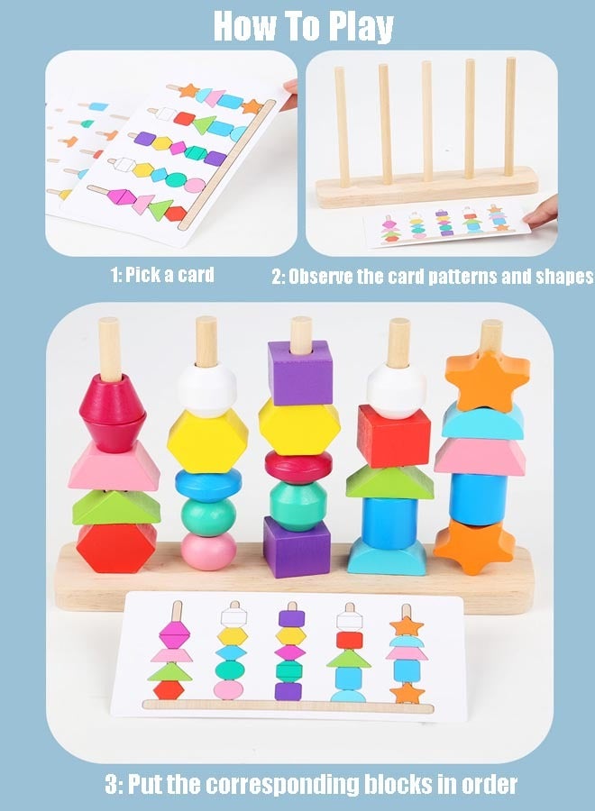 EzzySo Children Wooden Matching Shape Toy Set, Pre-school Educational Toy, Colourful Ring Toss With Pillar, Toddler Stacked Toy for Early Education Development  - Image 3