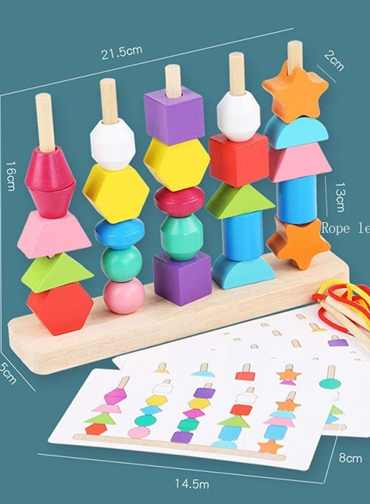 EzzySo Children Wooden Matching Shape Toy Set, Pre-school Educational Toy, Colourful Ring Toss With Pillar, Toddler Stacked Toy for Early Education Development  - Image 2