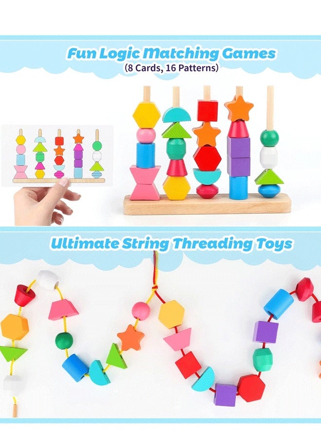إيزي سو مجموعة ألعاب مونتيسوري الخشبية لتسلسل الخرز، مكعبات التكديس وربط الخرز ومطابقة الأشكال للأطفال من عمر 2 3 4 5 سنوات، ألعاب مونتيسوري التعليمية لمرحلة ما قبل المدرسة، هدايا للأطفال الأولاد والبنات والأطفال الصغار - Image 4