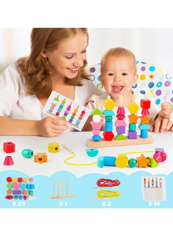 إيزي سو مجموعة ألعاب مونتيسوري الخشبية لتسلسل الخرز، مكعبات التكديس وربط الخرز ومطابقة الأشكال للأطفال من عمر 2 3 4 5 سنوات، ألعاب مونتيسوري التعليمية لمرحلة ما قبل المدرسة، هدايا للأطفال الأولاد والبنات والأطفال الصغار - Image 2
