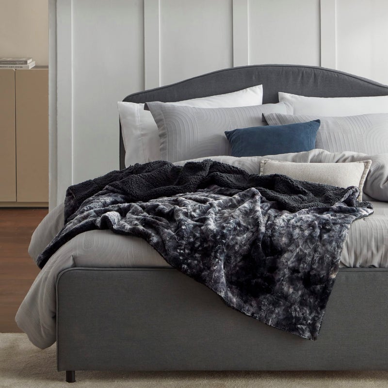Bedsure GentleSoft Sherpa Fluffy Blanket Twin Size (150 cm x 200 cm) - Fleece Warm and Cozy Fuzzy Faux Fur Throw for Couch, Sofa, Bed Decor, Tie Dye Design, Black - Image 2