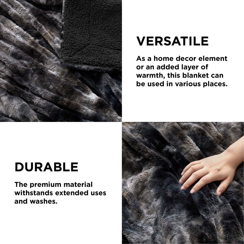 Bedsure GentleSoft Sherpa Fluffy Blanket Twin Size (150 cm x 200 cm) - Fleece Warm and Cozy Fuzzy Faux Fur Throw for Couch, Sofa, Bed Decor, Tie Dye Design, Black - Image 4