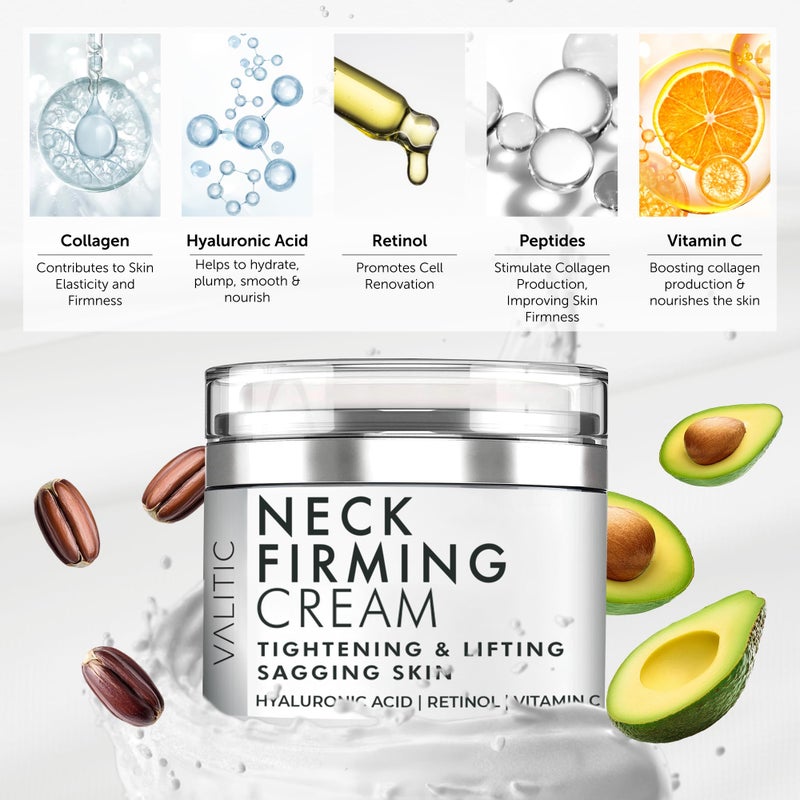 VALITIC Neck Cream for Tightening and Firming - Hyaluronic Acid, Retinol, and Vitamin C - Anti Aging Tightening & Lifting Sagging Skin Day and Night Cream - Image 5