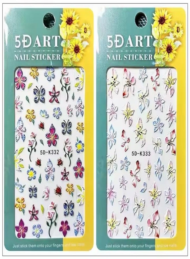 QUILBOOL 5D Cute Nail Art Sticker Pack - Macaron Color Bear, Rabbit, Flower & Letter Design - Self-Adhesive Nail Sliders for Kids & Women - Summer Nail Decoration Set of 2 (Multicolour-Multidesign) - Image 1