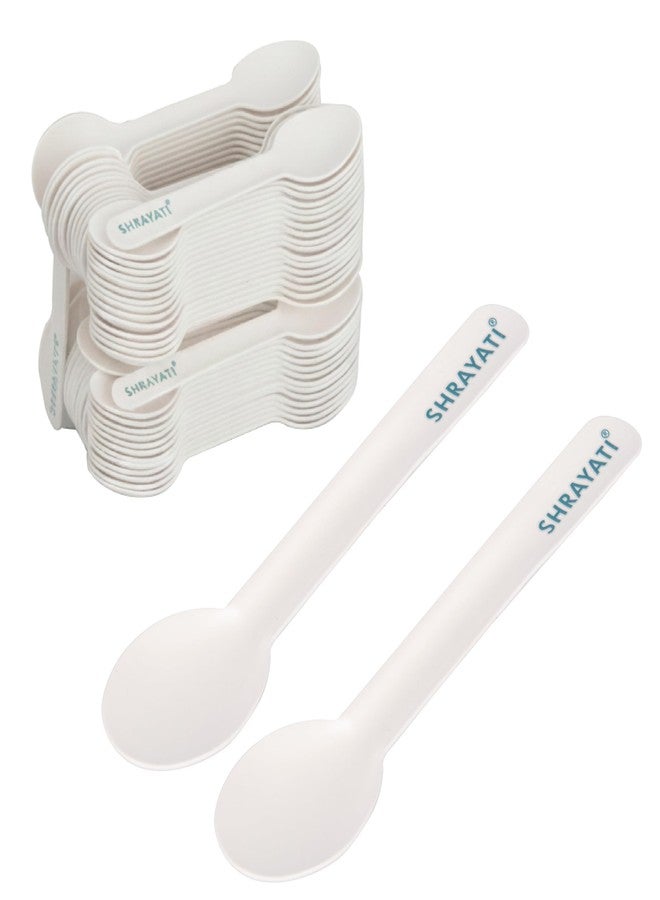 Shrayati Paper Spoon Set of 100 Pcs | Eco-Friendly Disposable Cutlery | Biodegradable Sturdy Paper Pulp Spoons | Food-Grade & Plastic-Free | Ideal for Picnics, Parties, Catering and Daily use - Image 1