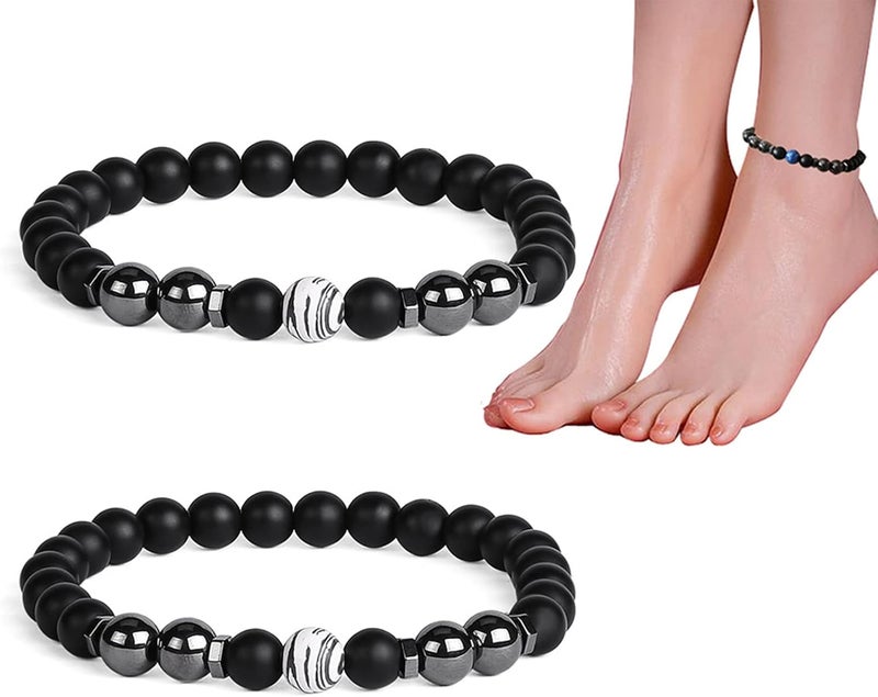 comfrt Anti-Swelling Black Obsidian Slimming Anklets for Women Men, Adjustable Lymphatic Drainage Magnetic Therapy Bracelet Anklet Yoga Beads Anxiety Relief Magnet Anklet (2PCS G) - Image 1
